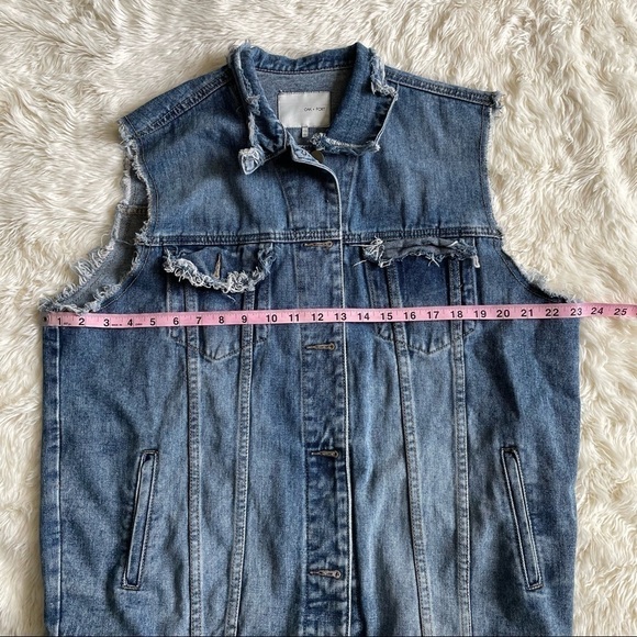 Oak + Fort Vest Denim Jean Oversized Distressed One Size OS - Picture 9 of 10